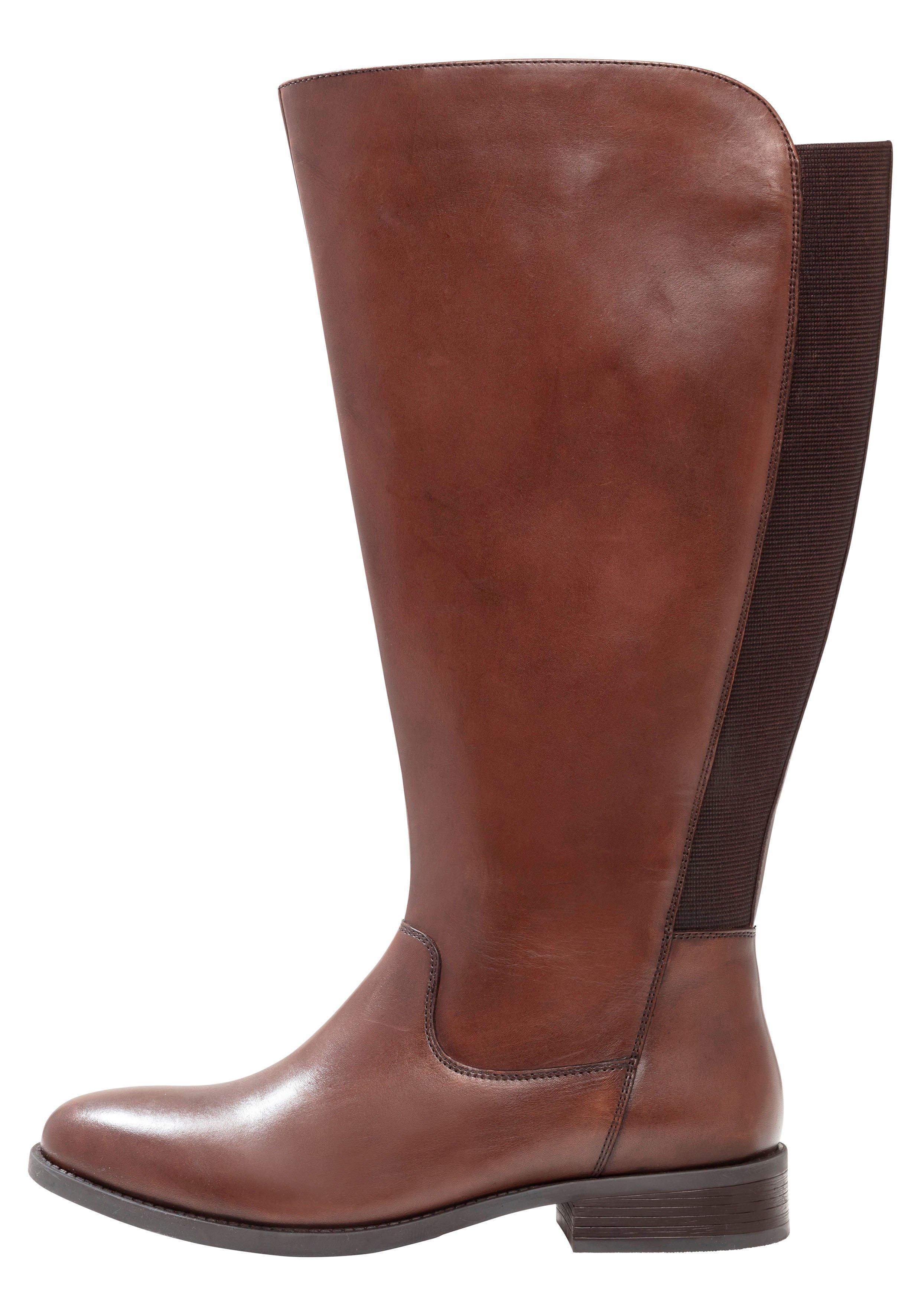 Weitschaftstiefel aus Leder mit Stretch-Einsatz