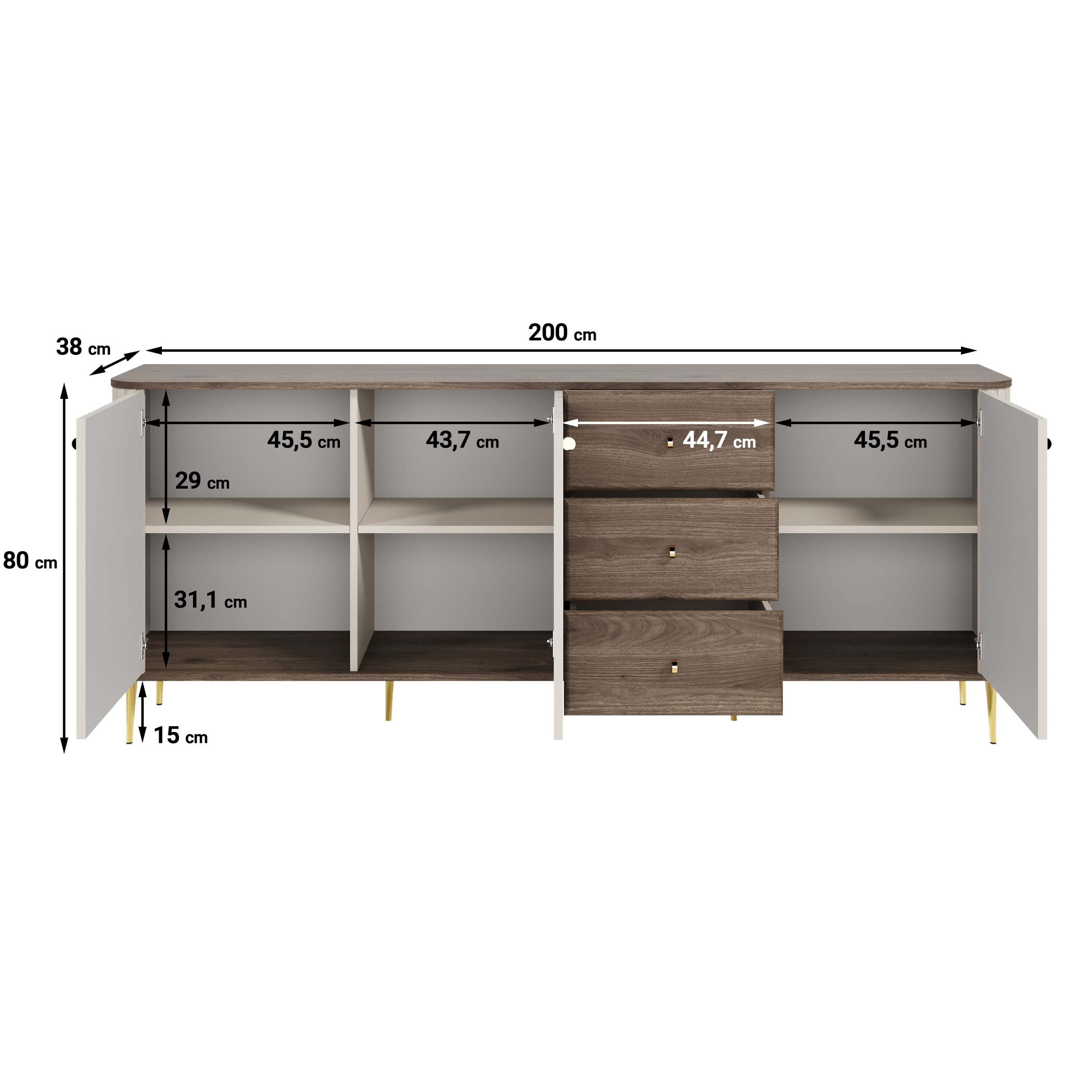 Meubella - Dressoir Concorde - Beige - 200 cm