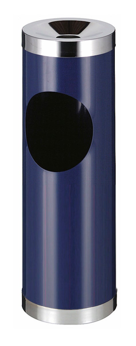PROREGAL Ronde metalen combinatie-asbak met ovale opening, 30 liter, HxØ 72 x 24 cm, blauw
