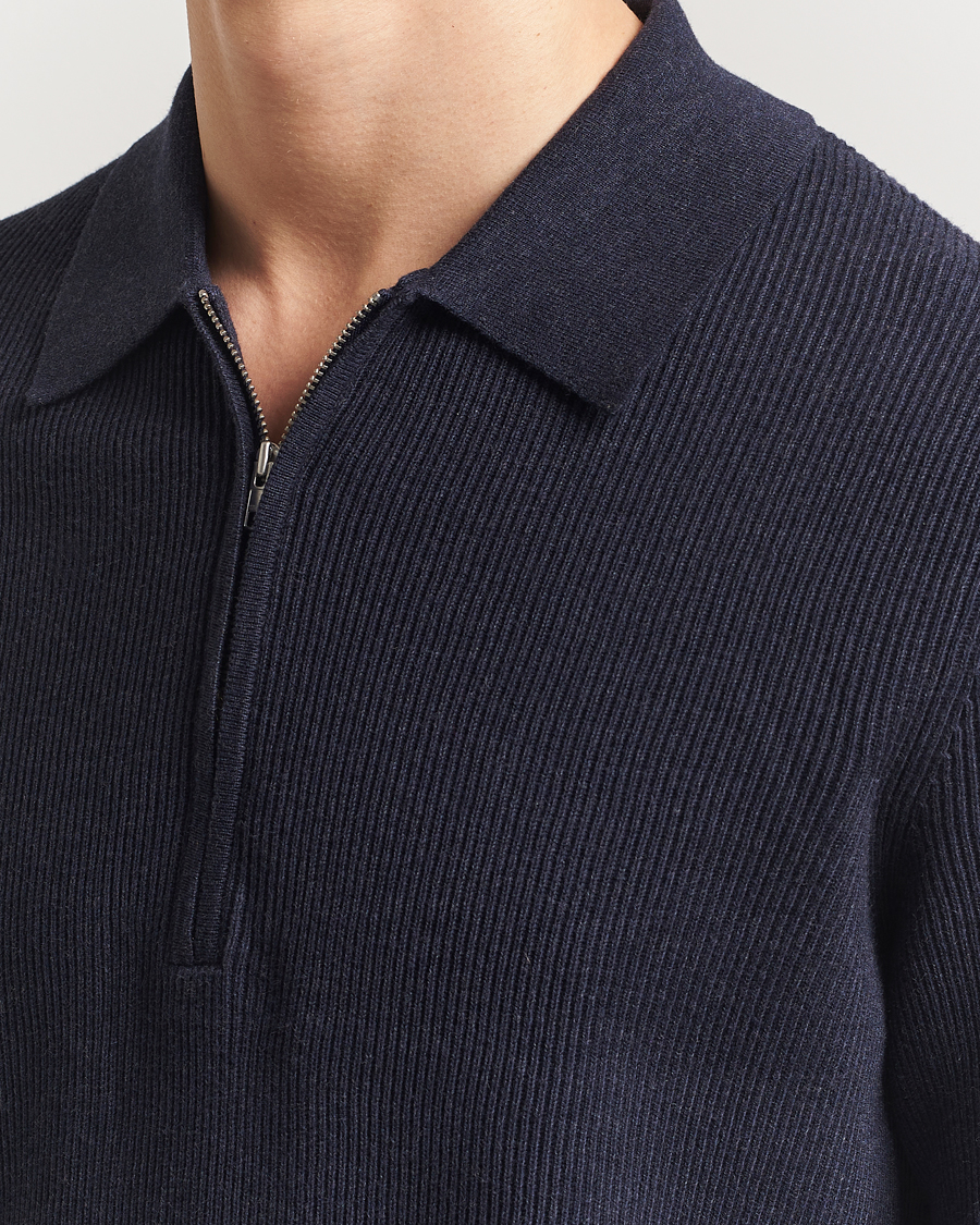 NN07 Hansie Ribbed Knitted Half Zip Navy Melange