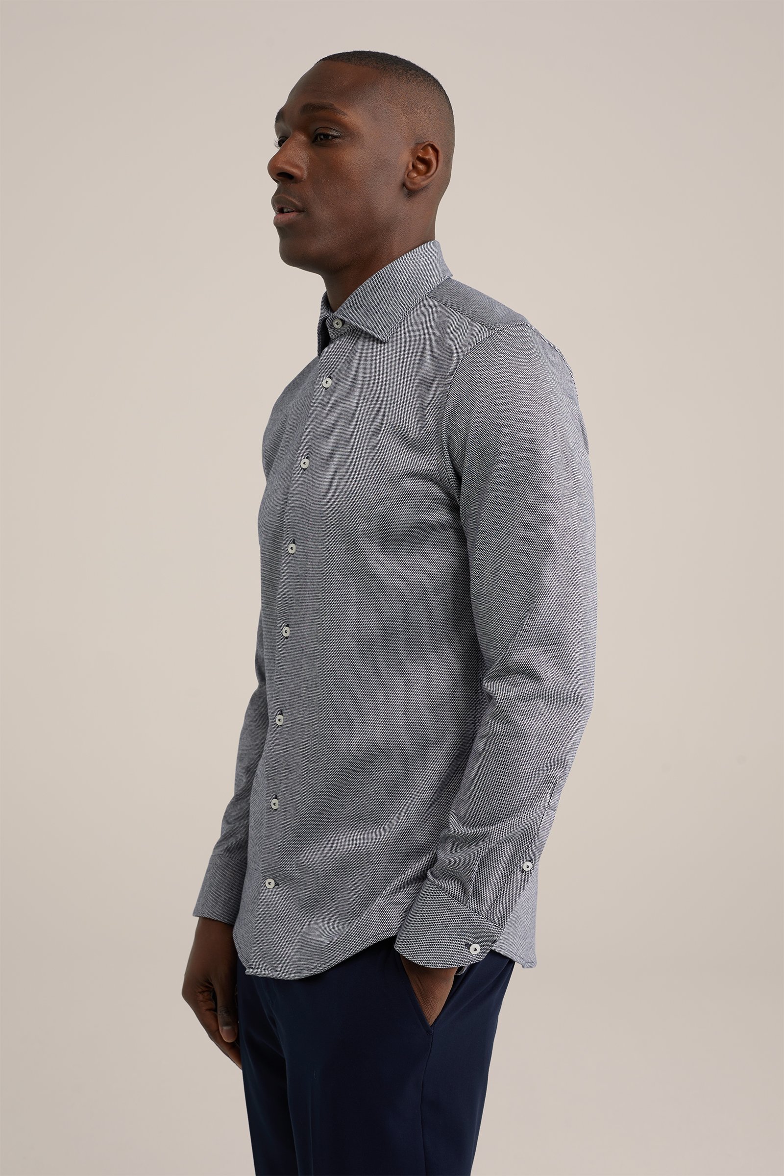 premium gebreid overhemd met stretch WE Fashion Donkerblauw