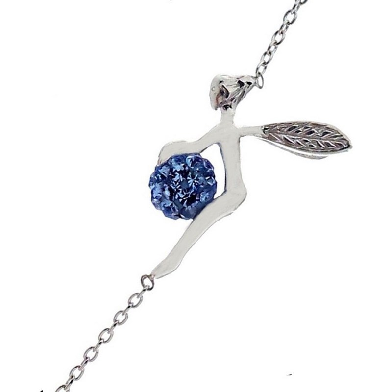Bracelet fée clochette et sa boule disco bleu en argent 925°/00
