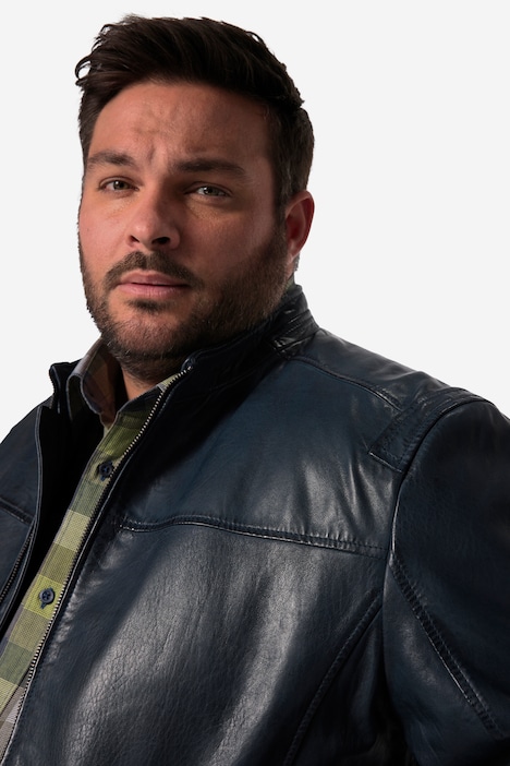 Men+ Lederjacke, Leder, Lammnappa, Stehkragen, bis 7XL