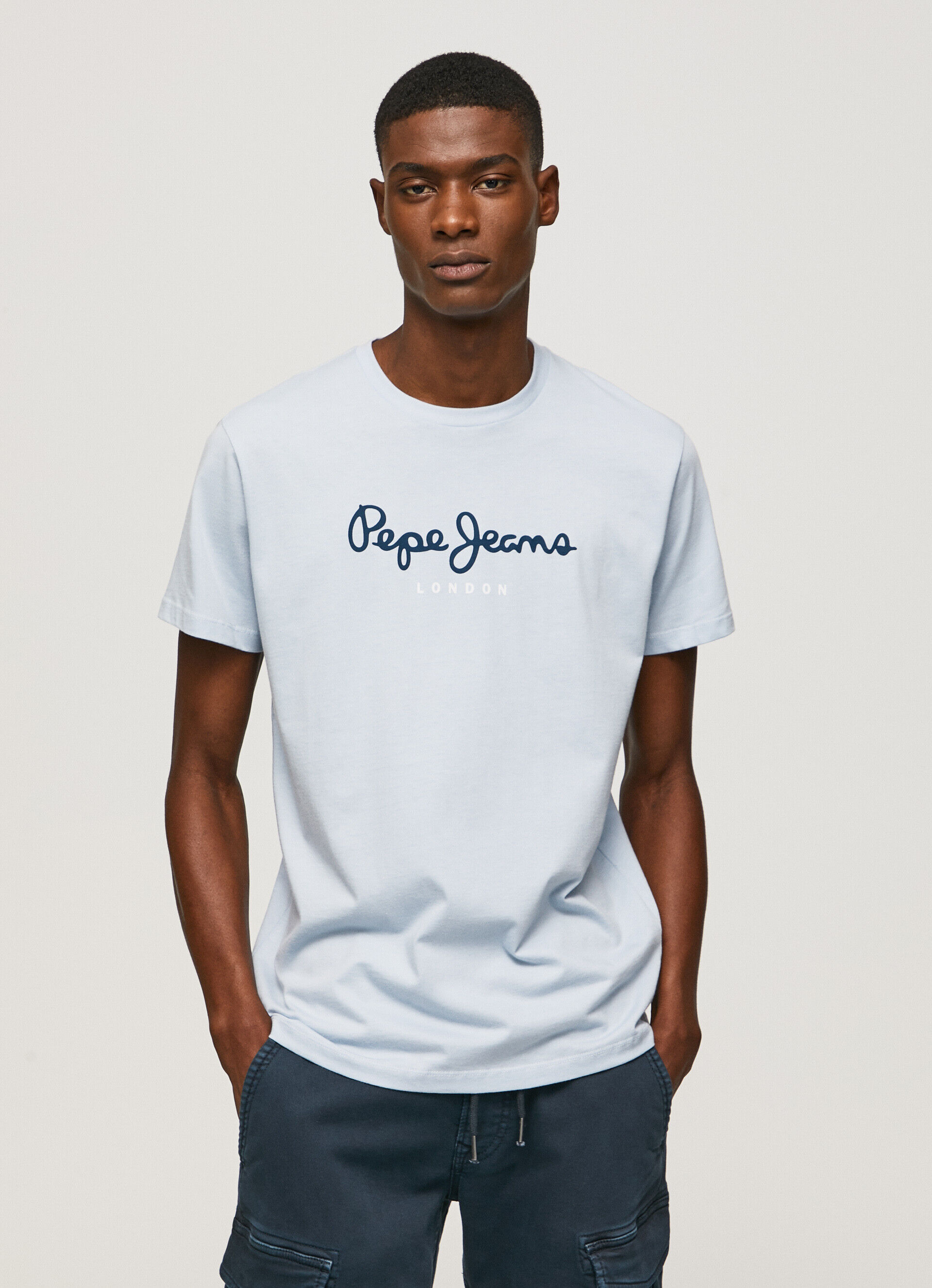 Camiseta de algodão com logo estampado - azul claro