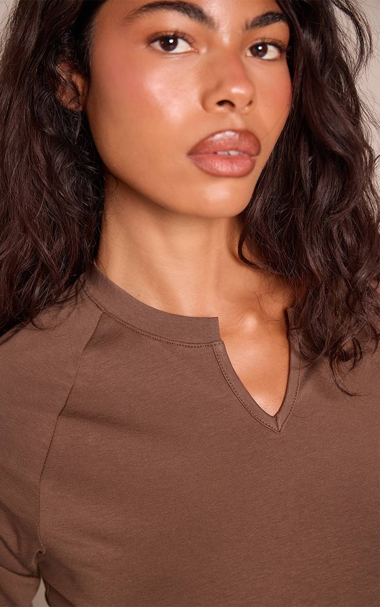 Chocolat T-shirt En Jersey De Coton À Manches Trois-quarts Avec Détails