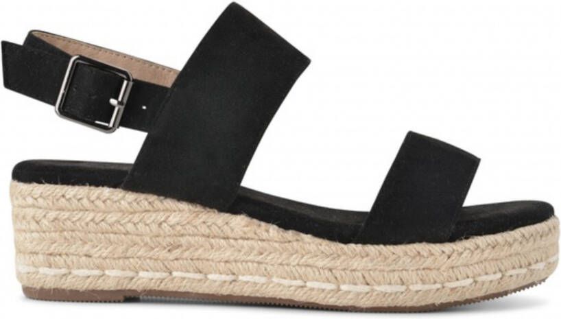 PS Poelman CETO Dames Faux PU Imitatie Suède Leren Sandalen met Touw Detail en Espadrille Zool Zwart
