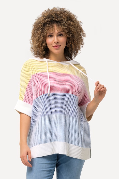 Pullover, Blockstreifen, Kapuze, Halbarm