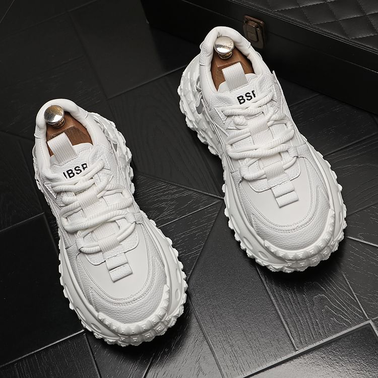 Mr Ozera - Platform Plain Lace Up Sneakers