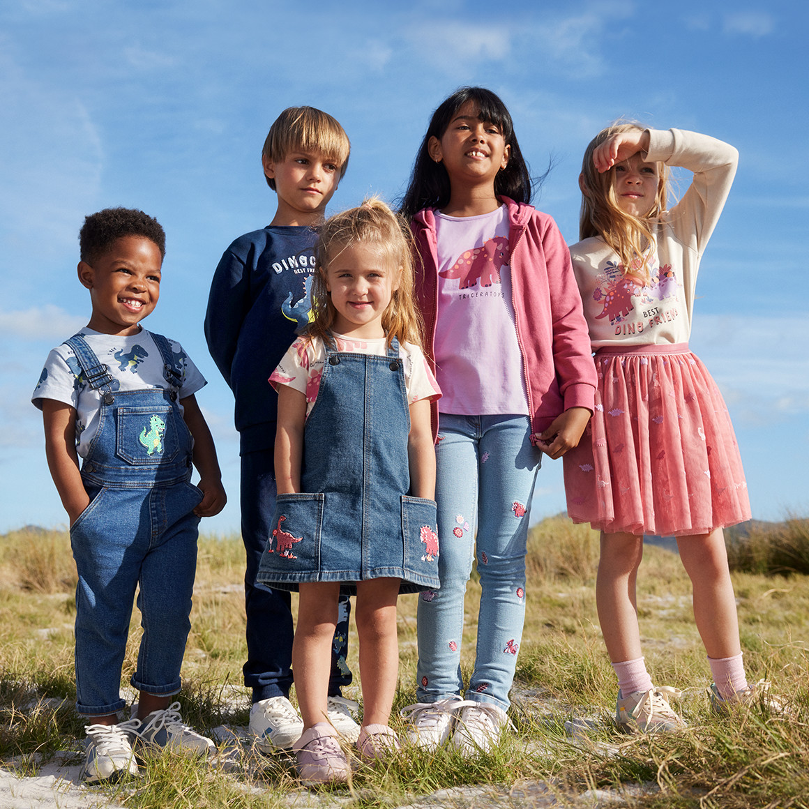 Topolino Mädchen Jeanslatzkleid mit Dino-Stickerei dunkelblau