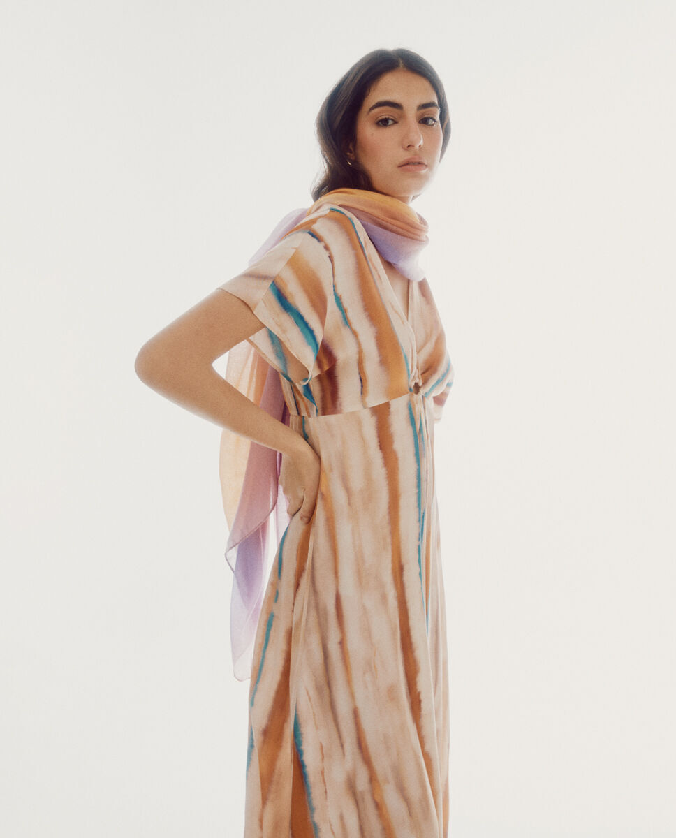 Vestido com estampa tie-dye - Estampa branca