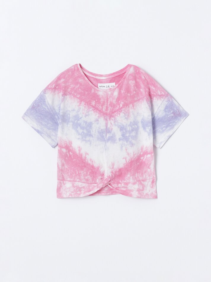 Camiseta tie-dye com nó - Malva pastel