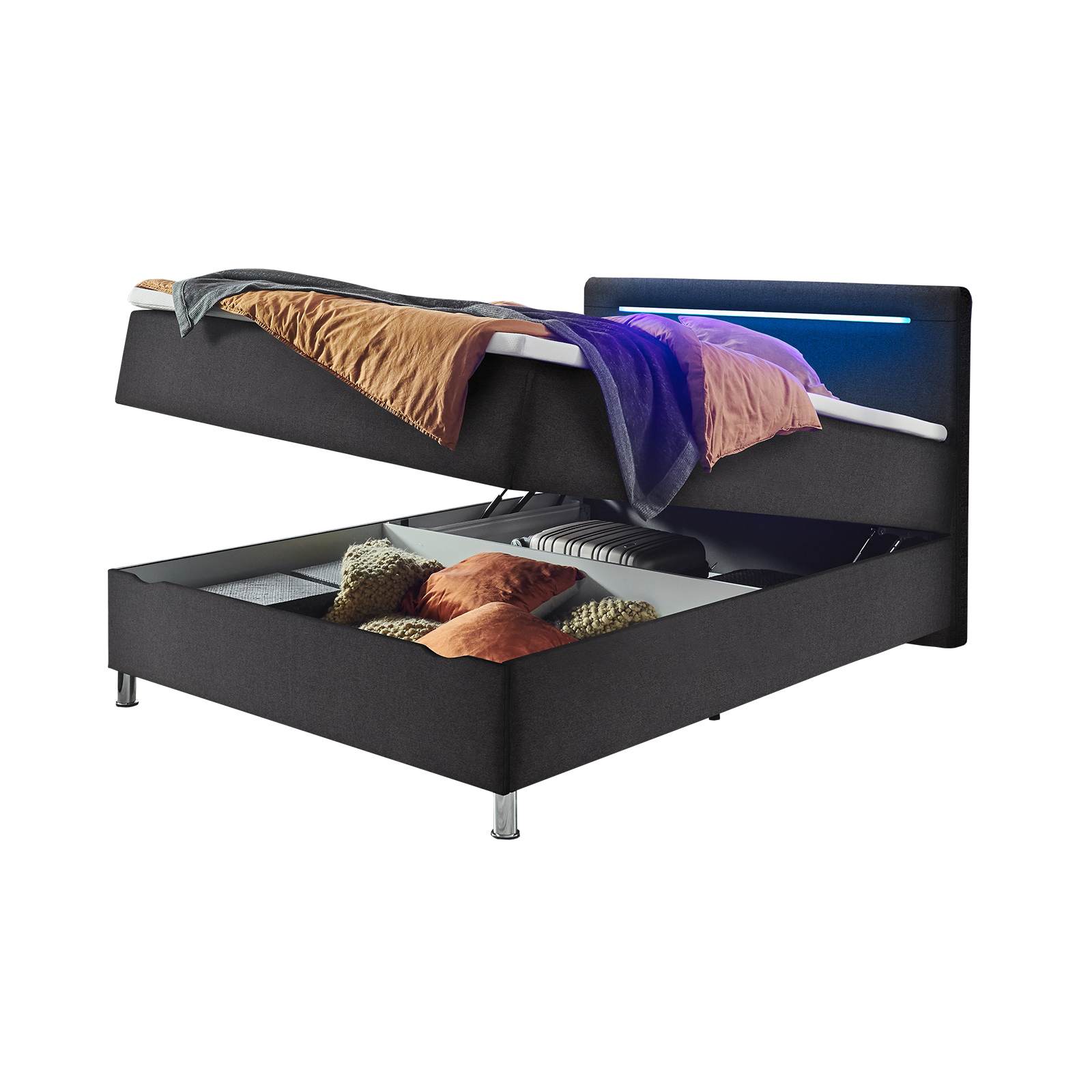 Boxspringbett- anthrazit - H2 - Bettkasten - LED-Beleuchtung - 120x200 cm