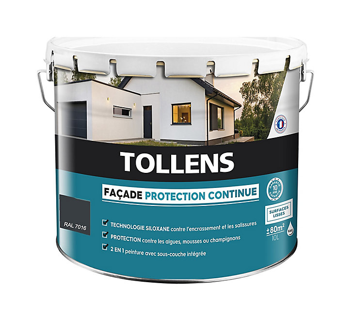 Peinture extérieure façade Tollens protection continue ton gris 10L