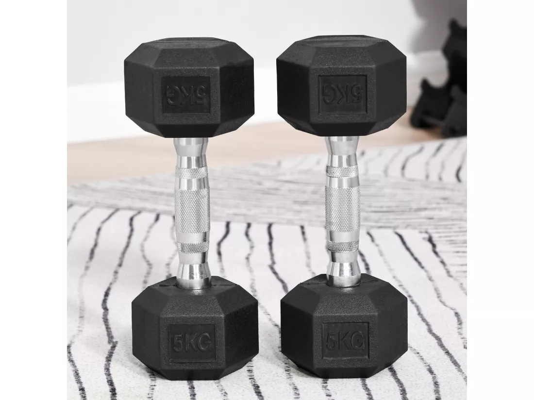 Ensemble d'haltères courtes total 10 Kg - entraînement musculaire & haltérophilie - acier caoutchouc noir