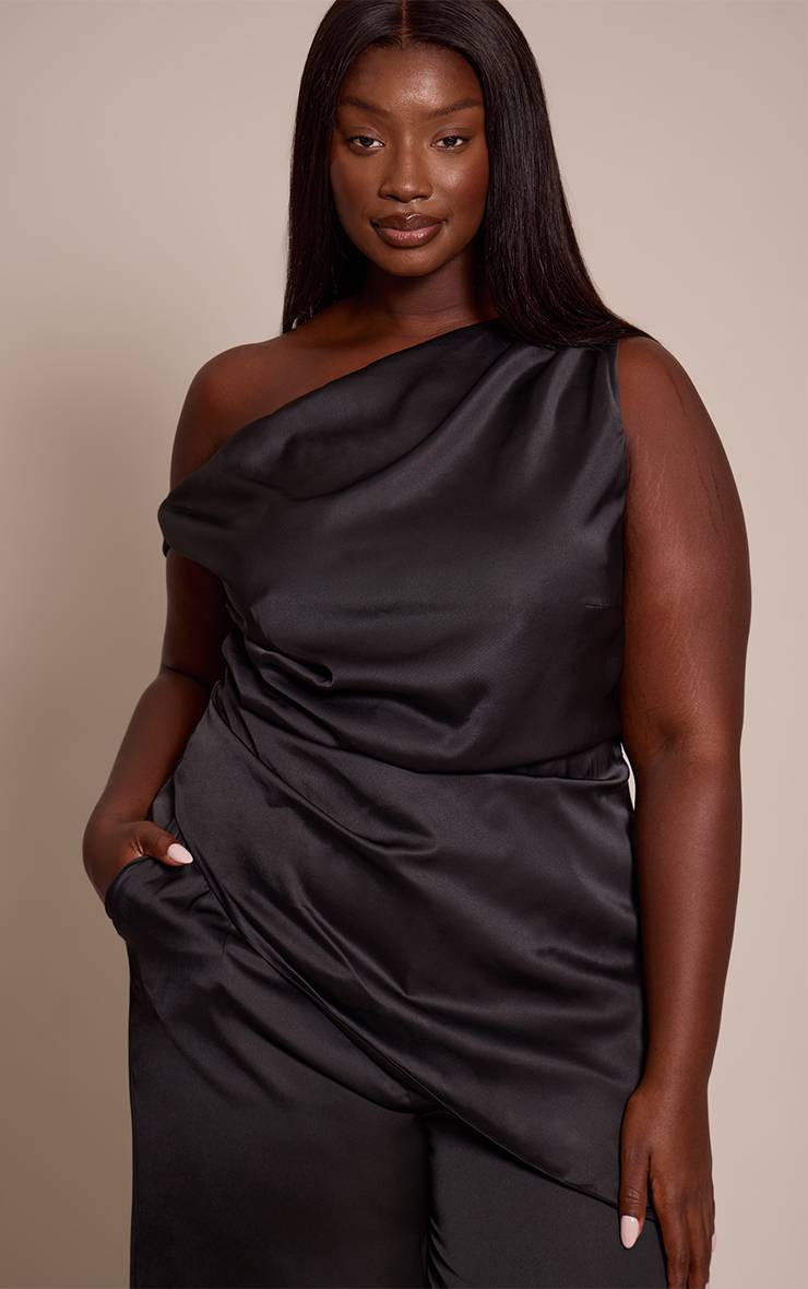 Noir Haut Grande Taille En Satin Avec Détail Nœud