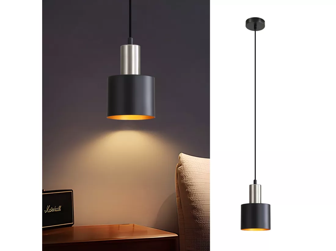 NETTLIFE Lampe suspendue table à manger suspension E27 suspension noire rétro table de chevet réglable en hauteur
