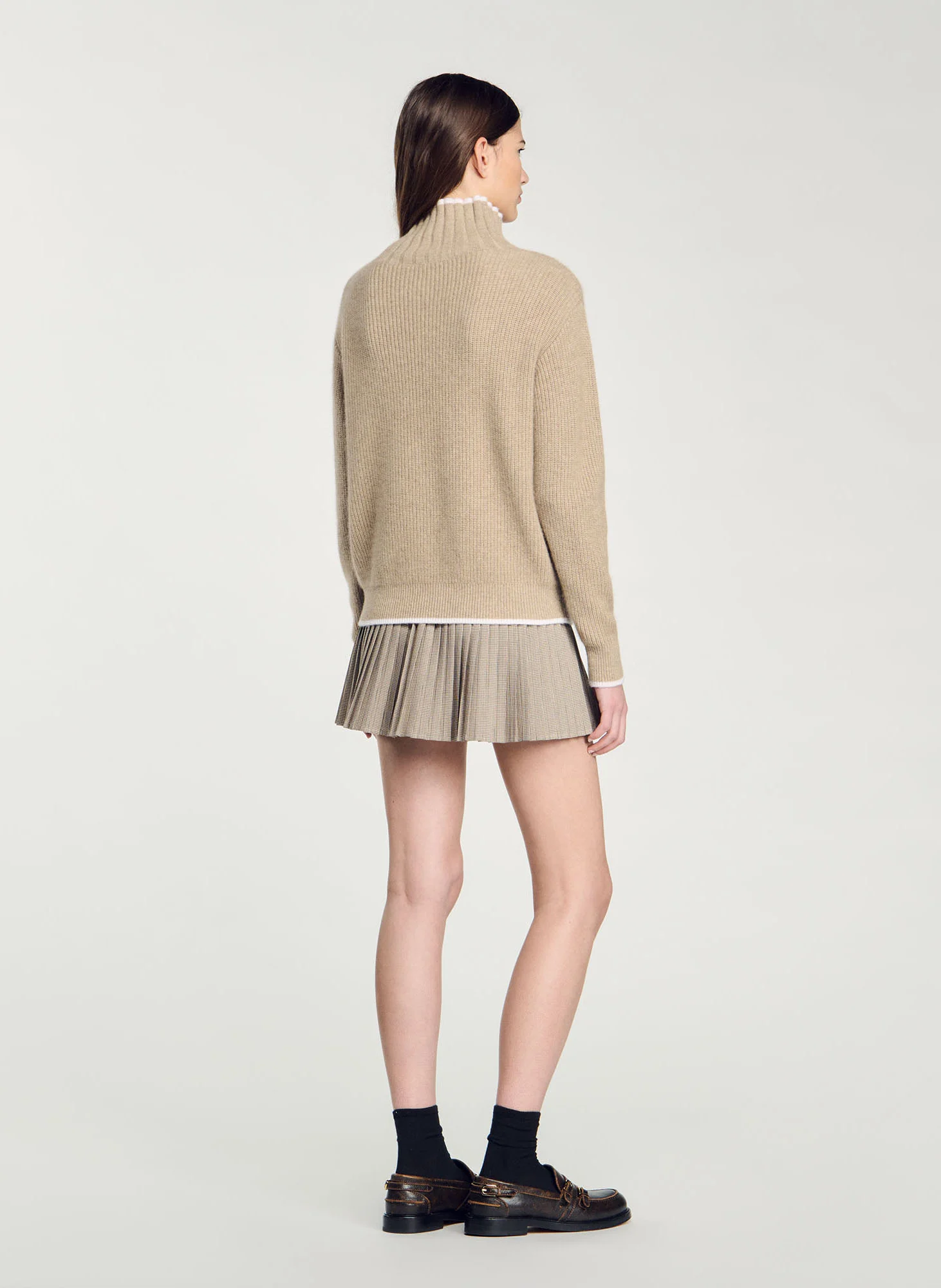 Pull col montant en laine mélangée | Beige