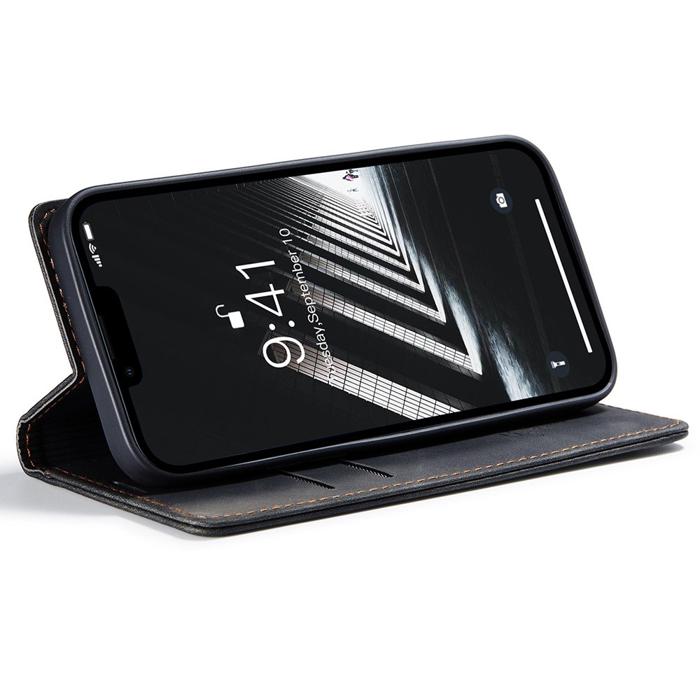 iPhone 15 Pro Max Leder Tasche Flip Wallet Etui mit Kartenfächern - Schwarz