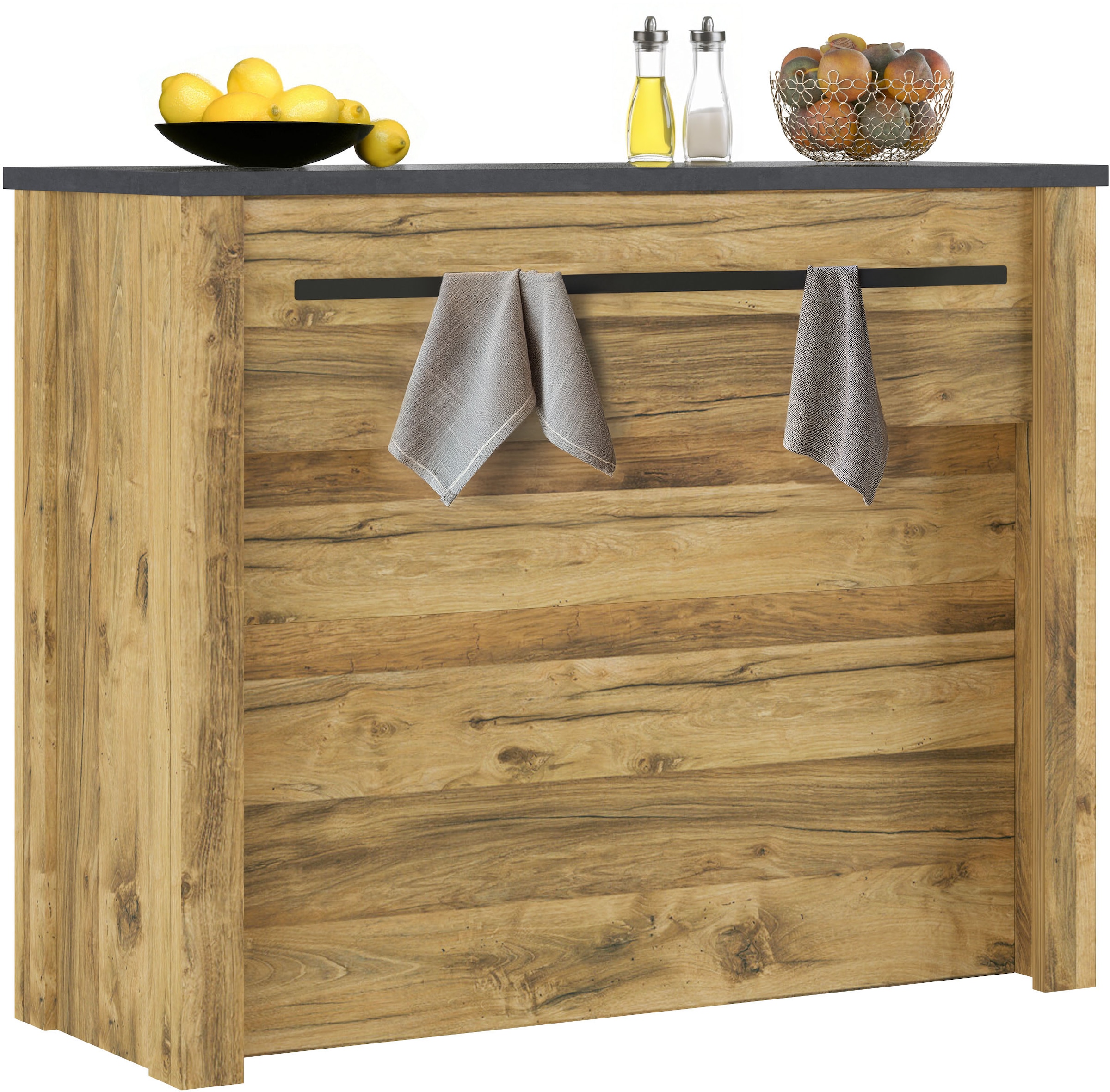 Home affaire Barschrank »York, moderne Küchentheke im Industrialdesign« mit Handtuchstange aus Metall, ausreichend Stauraum, 130 cm breit