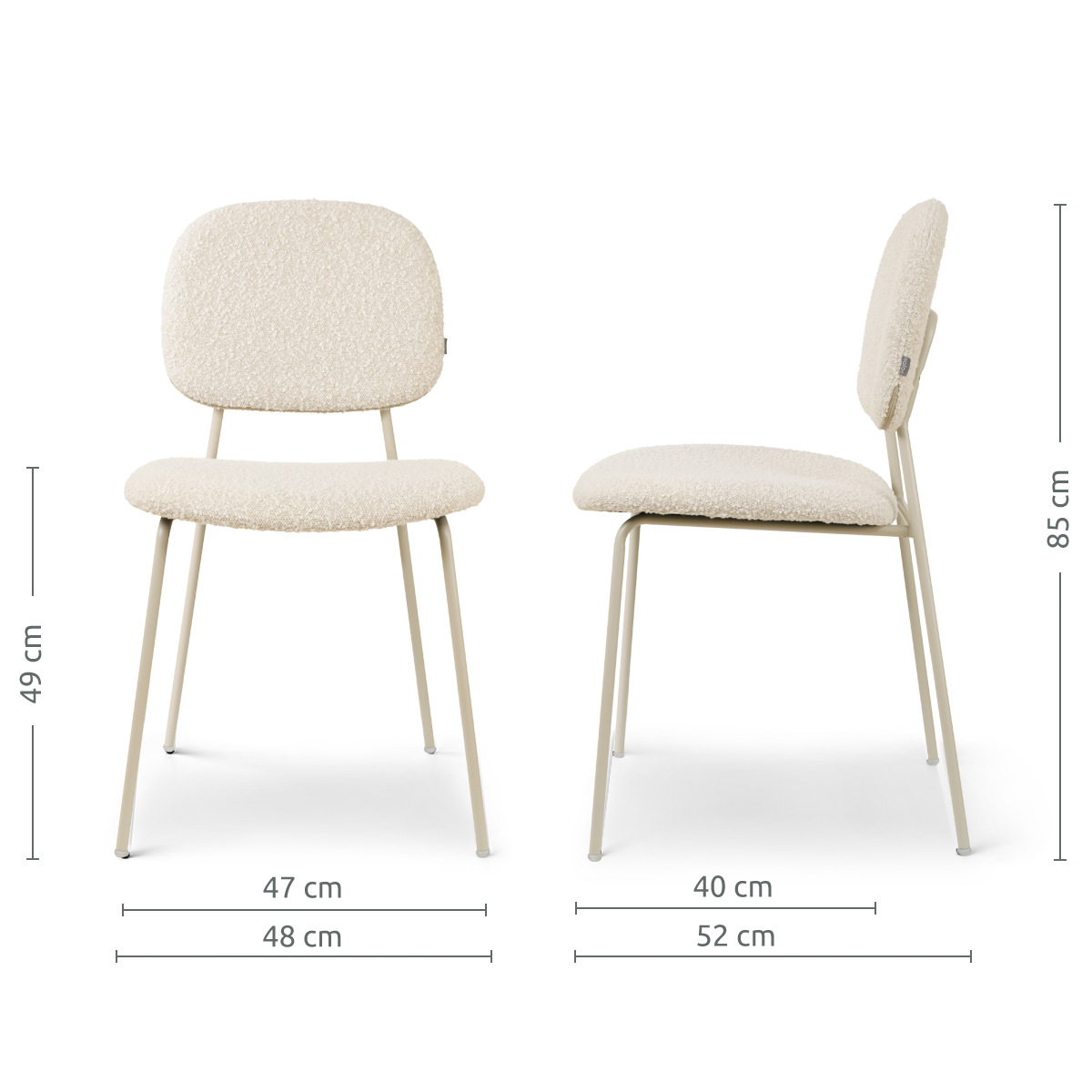 Eetkamerstoel Jasmijn bouclé beige - grijsbeige onderstel