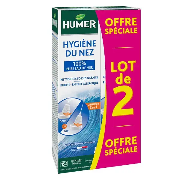 Humer - Spray nasal Hygiène du nez Adulte - 100% eau de mer - Lot de 2, 150ml
