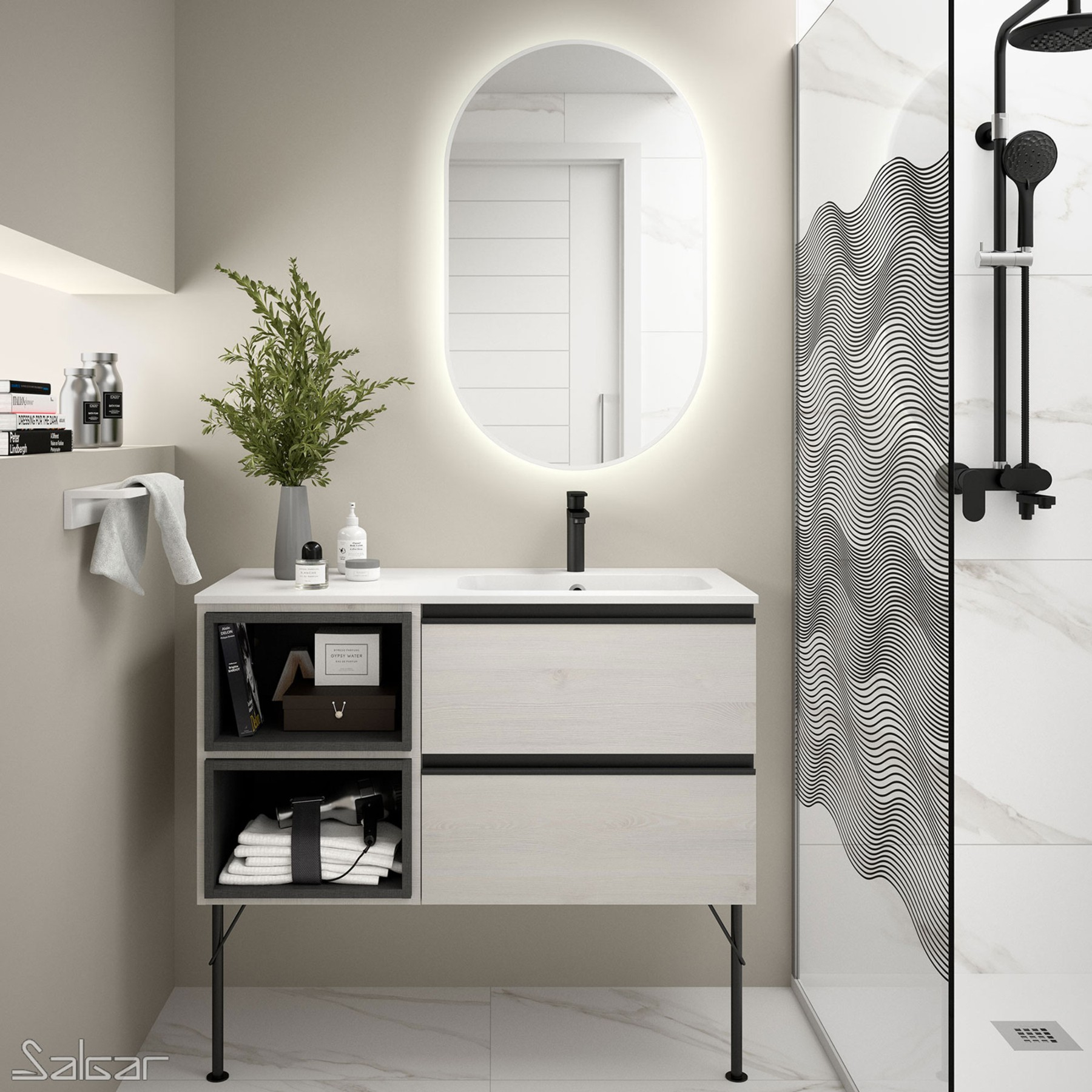 Muebles Ola spiegel met LED-verlichting 92x52cm