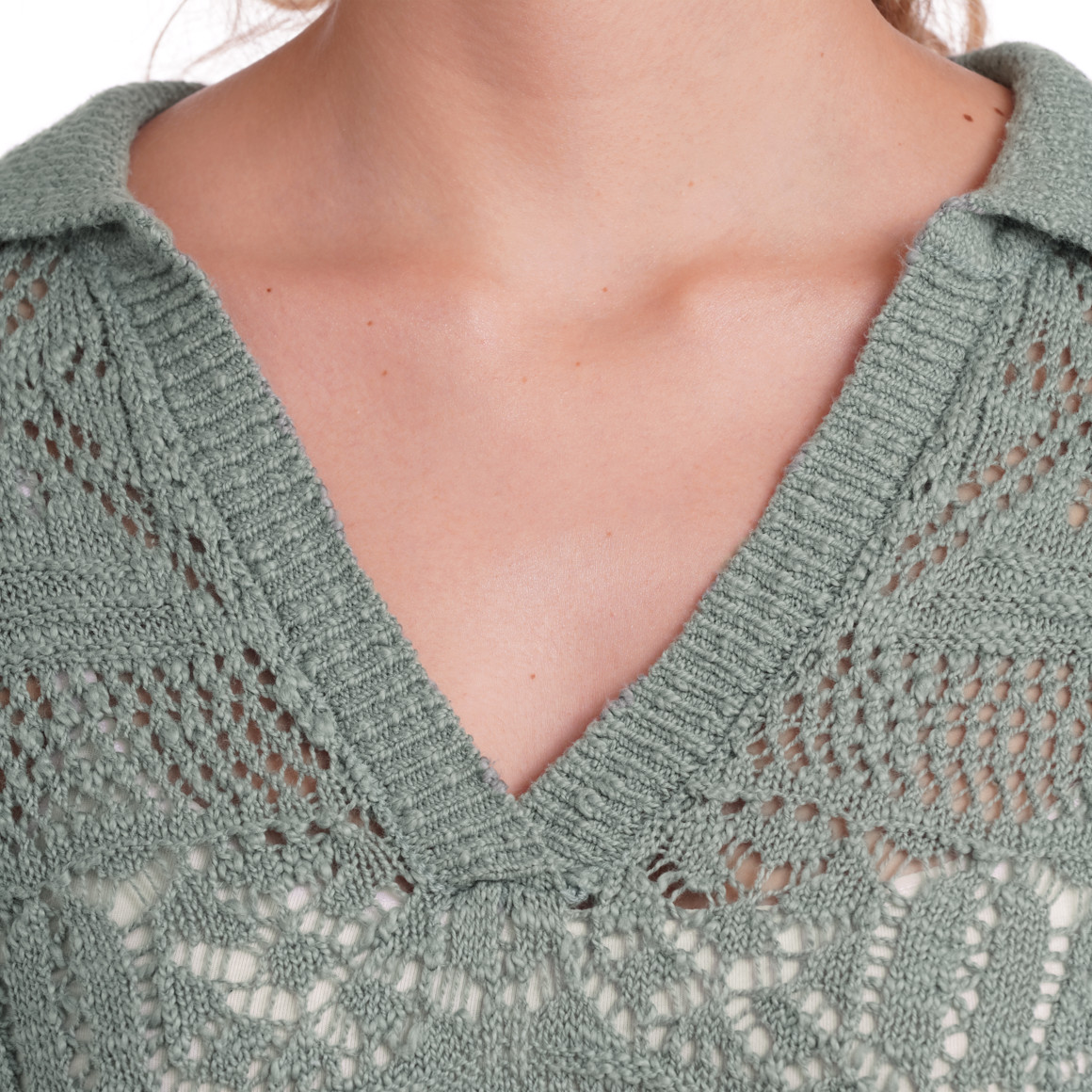 Gina Damen Strickshirt  mit Ajour-Muster dunkelgrün