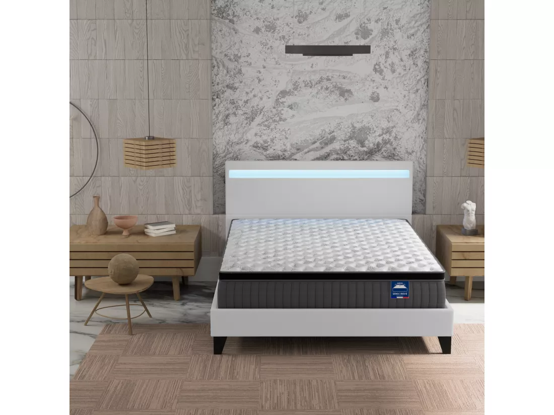 Ensemble Matelas ressorts ensachés + Lit avec tête de lit 140x190 cm, ép. 30cm accueil mémoire de forme