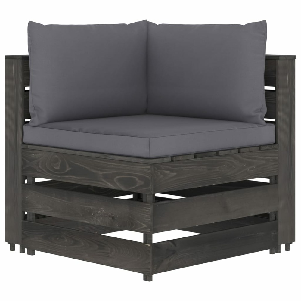 Salon de jardin meuble d'extérieur ensemble de mobilier 6 pièces avec coussins bois imprégné de gris