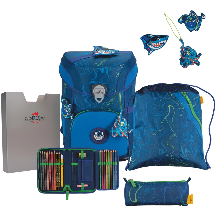 DerDieDas ErgoFlex Easy Exklusiv Superflash - Schulranzen Set 5 tlg. 950g Water Splash