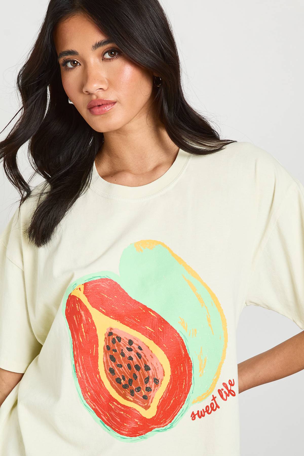 boohoo T-shirt Papaya Imprimé Sweet Life Effet Délavé