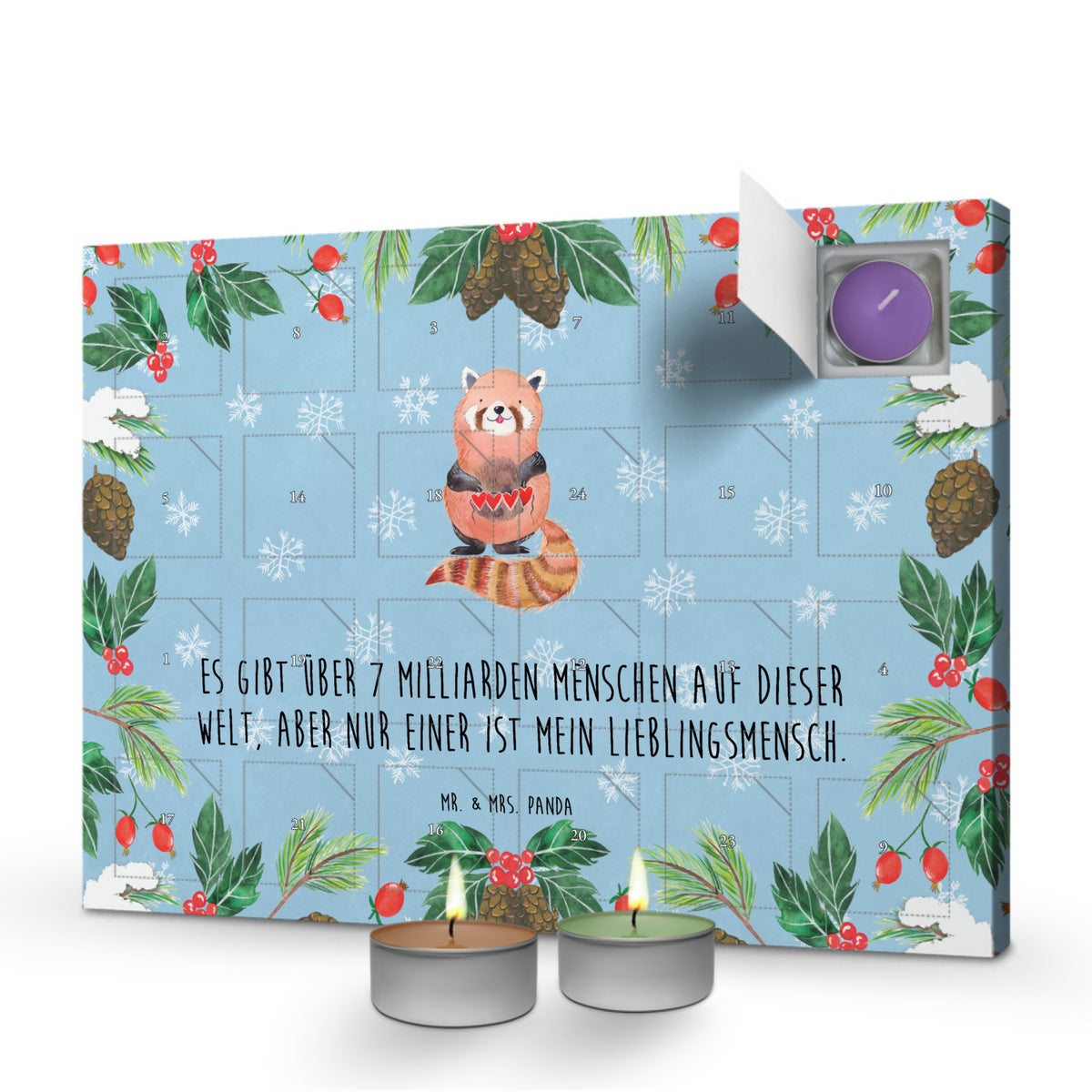 Mr. & Mrs. Panda Geurkaars Adventskalender Rode Panda - Pastelblauw