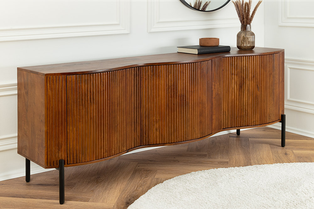 Massives Sideboard GRANDEUR 180cm braun Mangoholz schwarz Metall