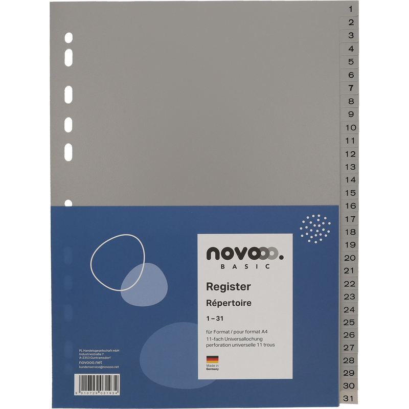 novooo Register Basic, grau, A4, 1-31