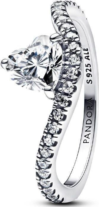 Pandora Ringen - Wave heart sterling silver ring with clear cubic z in silver