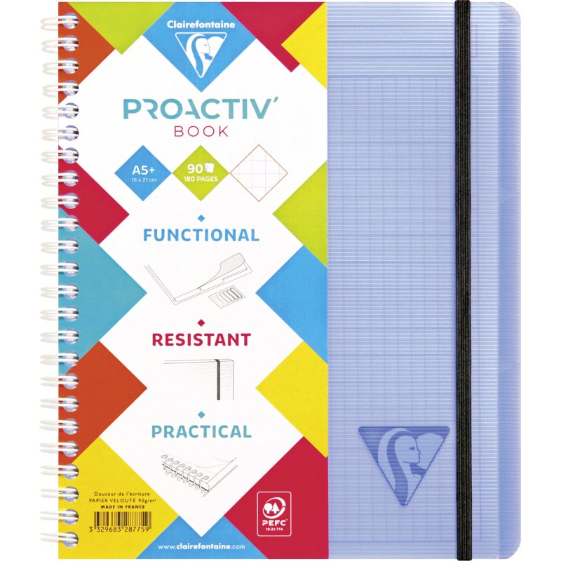 Cahier spirale Proactiv'book Linicolor format 16 x 21 cm - petits carreaux