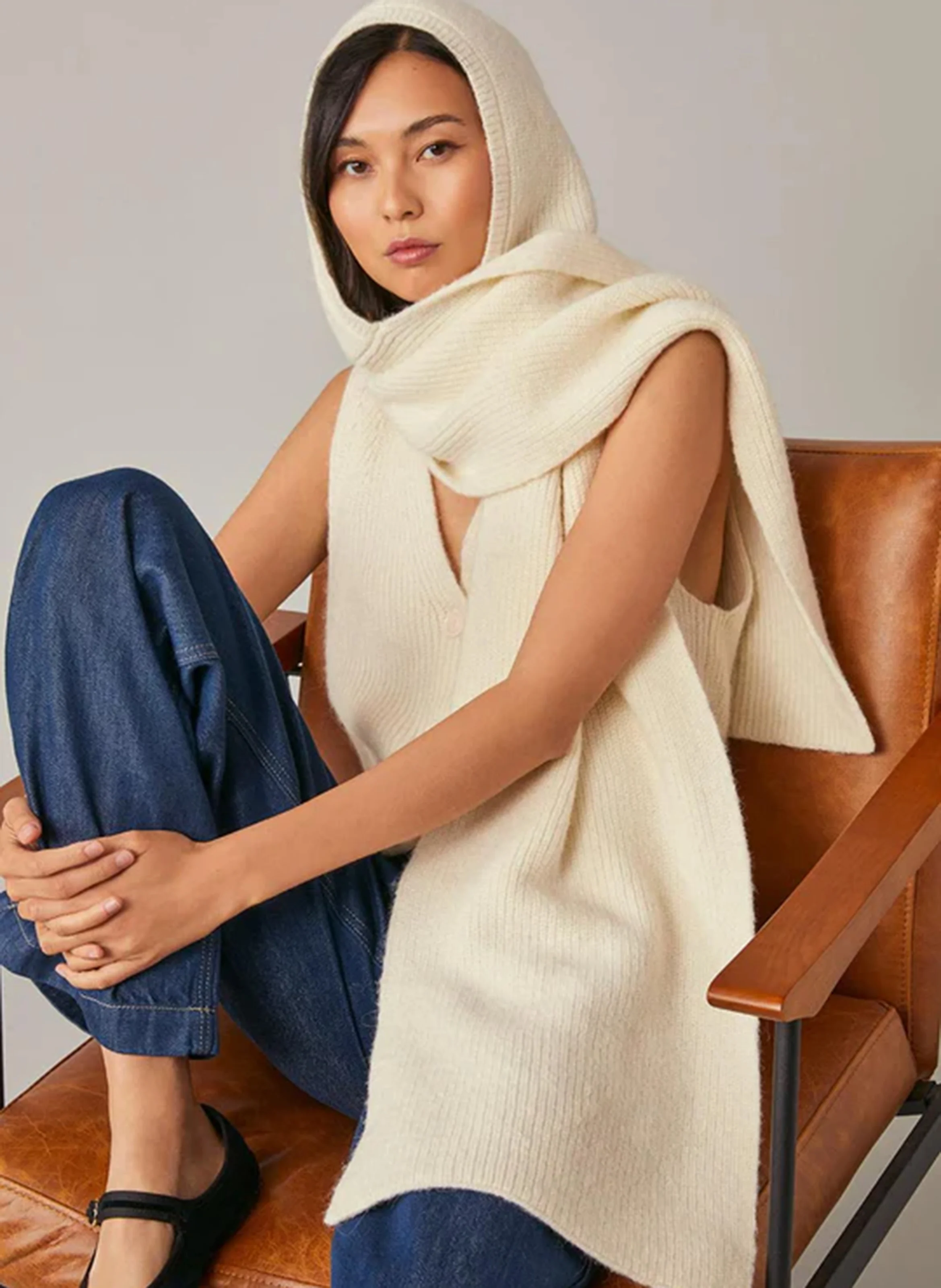 KASSANDRA - Echarpe-bonnet en laine mélangée | Blanc