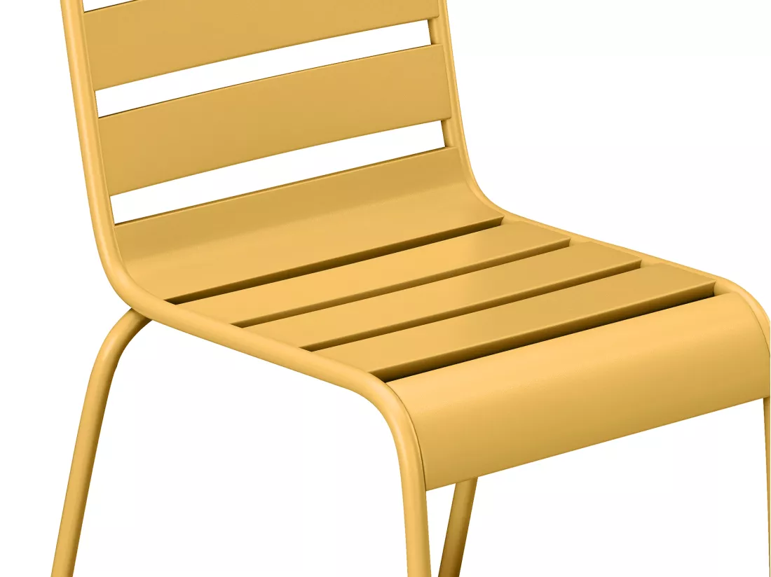 Salle à manger de jardin en métal - une table L.160 cm et 4 chaises empilables - Jaune moutarde - MIRMANDE de MYLIA