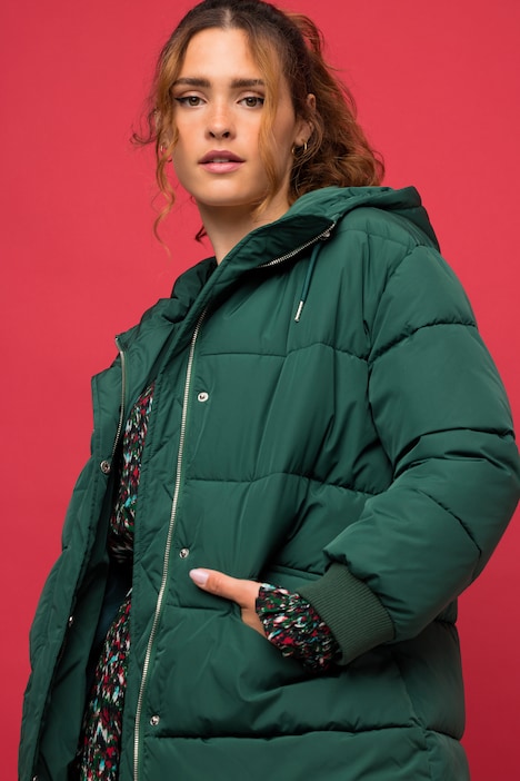 Steppjacke, oversized, Kapuze, 2-Wege-Zipper