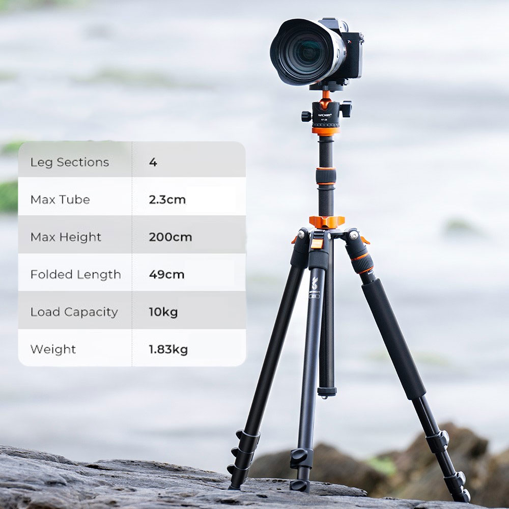 (200cm) Professionelle Foto / Video Tripod Dreibein Stativ Halterung mit 90° Mittelsäule für DSLR Kamera / GoPro / Insta360   1/4