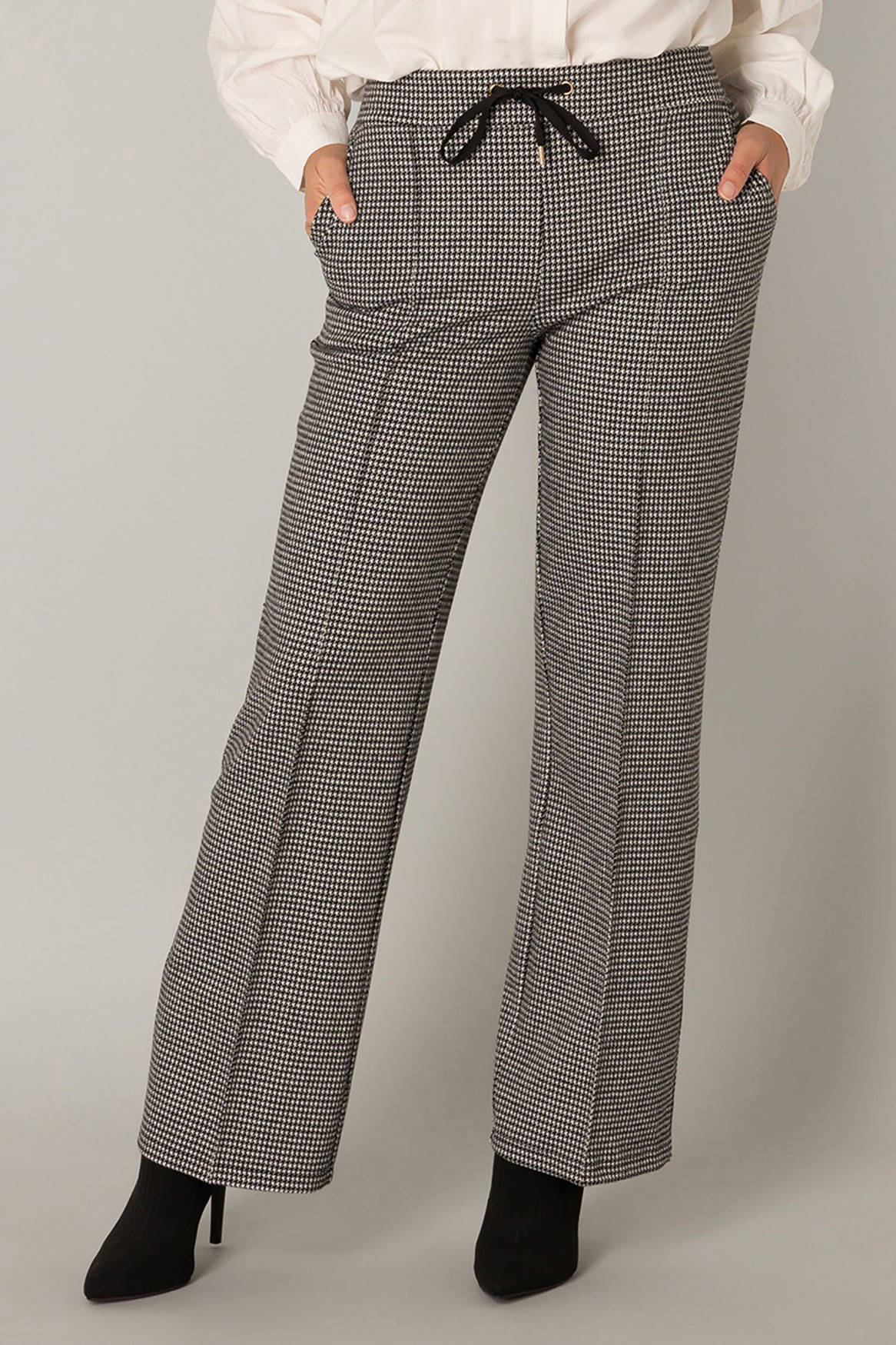 Yest wide leg broek met pied-de-poule zwart/ecru