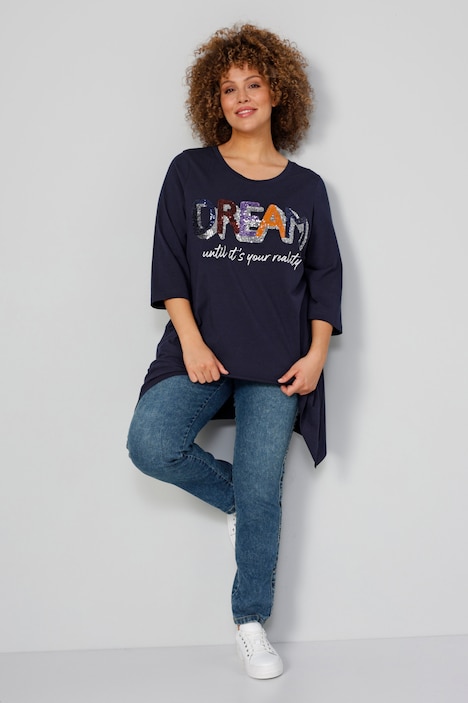 Longshirt, Pailletten-Schriftzug, Zipfelsaum