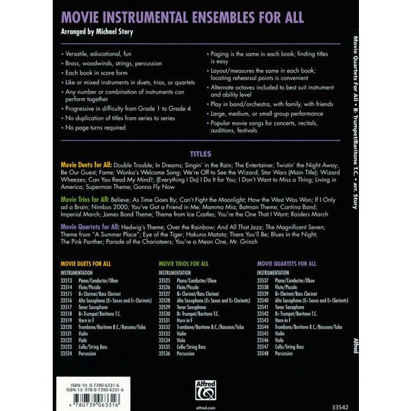 Alfred Music Publishing Movie Quartets for All Trump.
