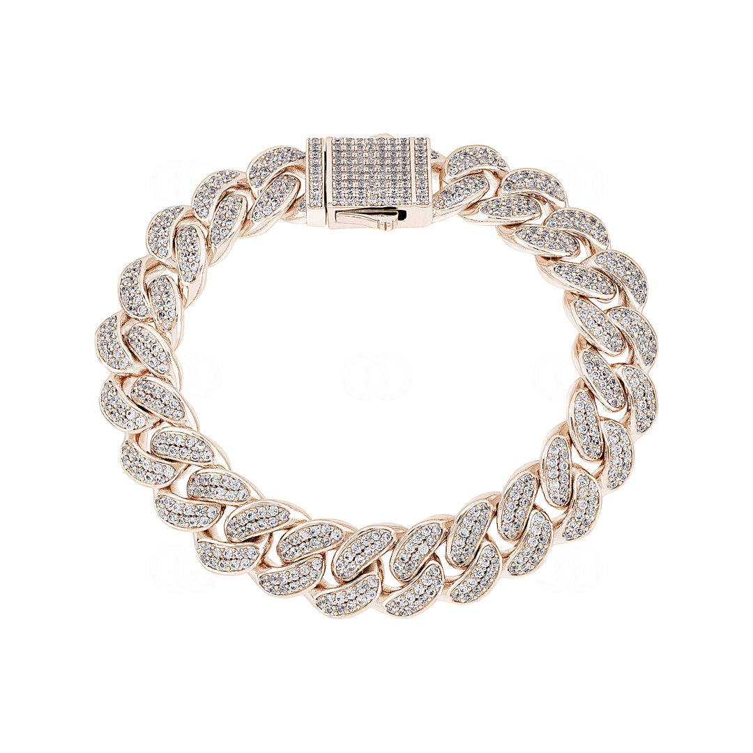 12mm Cuban Link Panzerarmband Rosé vergoldet mit Zirkonia