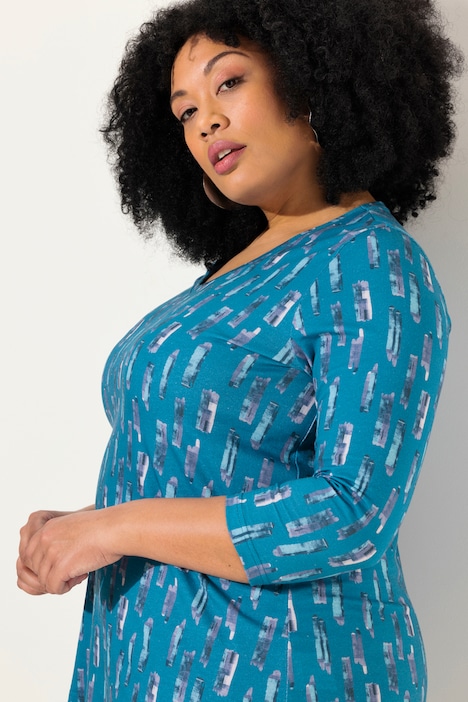 Longshirt, A-Linie, V-Ausschnitt, 3/4-Arm