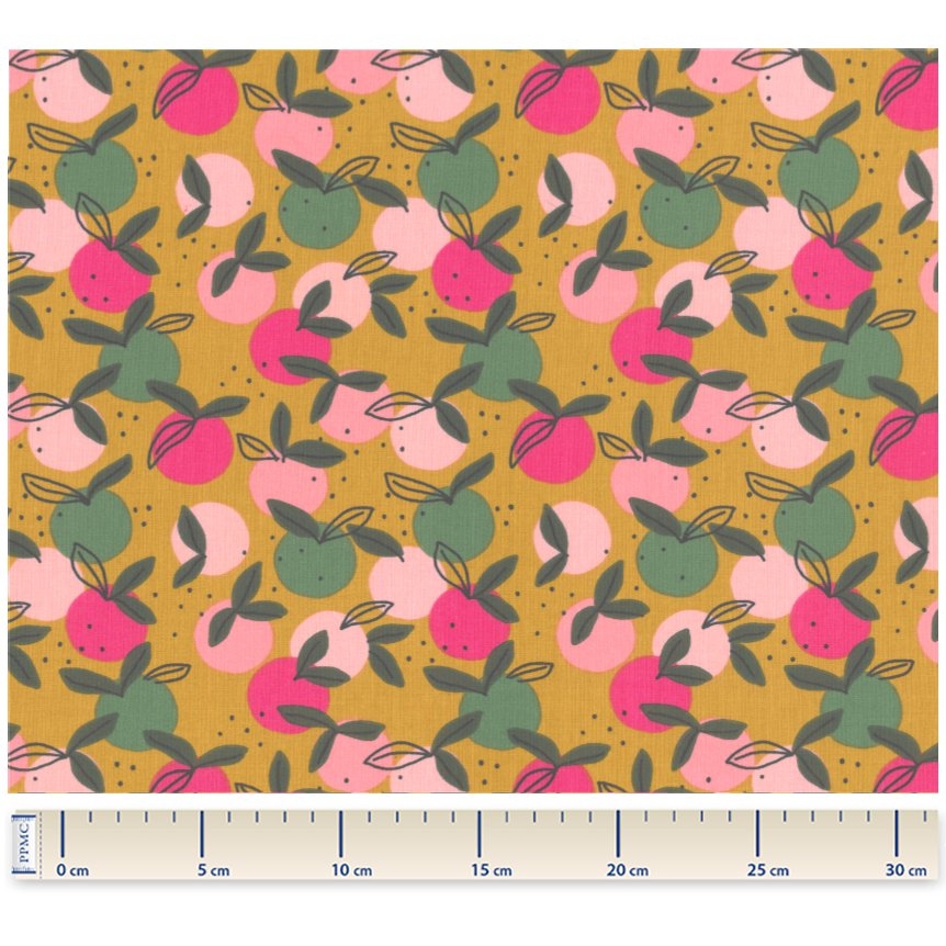 Tissu Coton Au Mètre Ex2520 Ronde De Fruits Ocre Rose