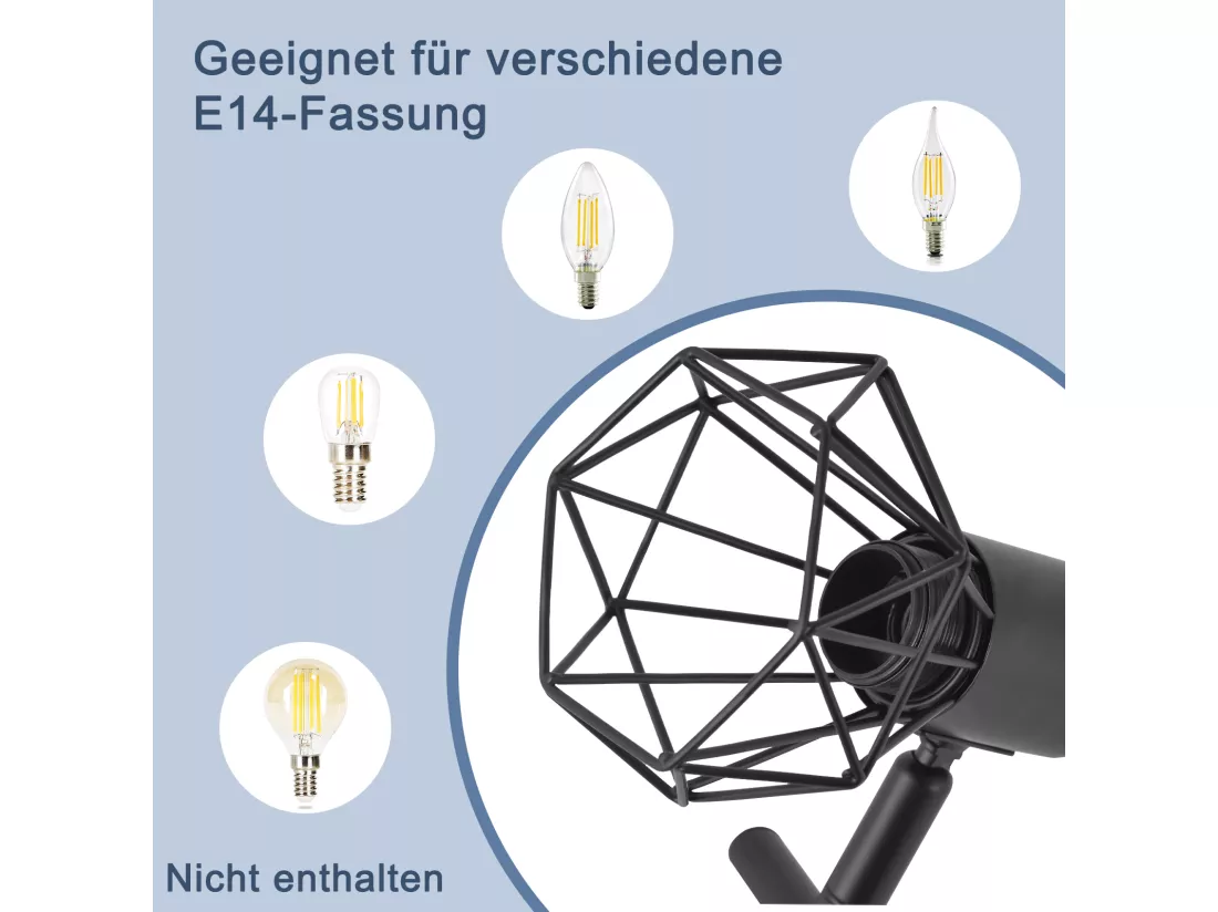 NETTLIFE Plafonnier LED E14 plafonnier noir 5 ampoules industriel orientable 350° spot rétro vintage