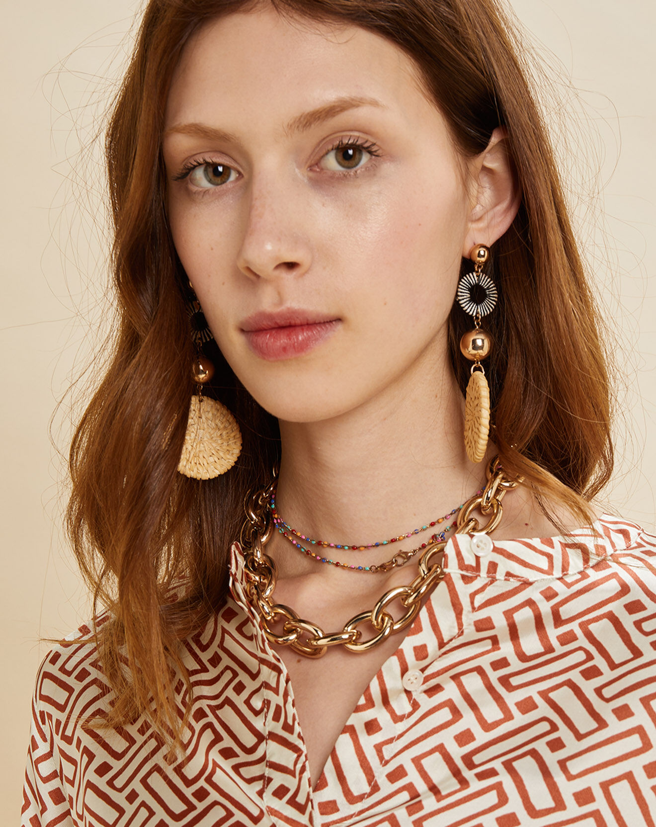 Chloé Stora Robe satinée Roya imprimée terre/écru
