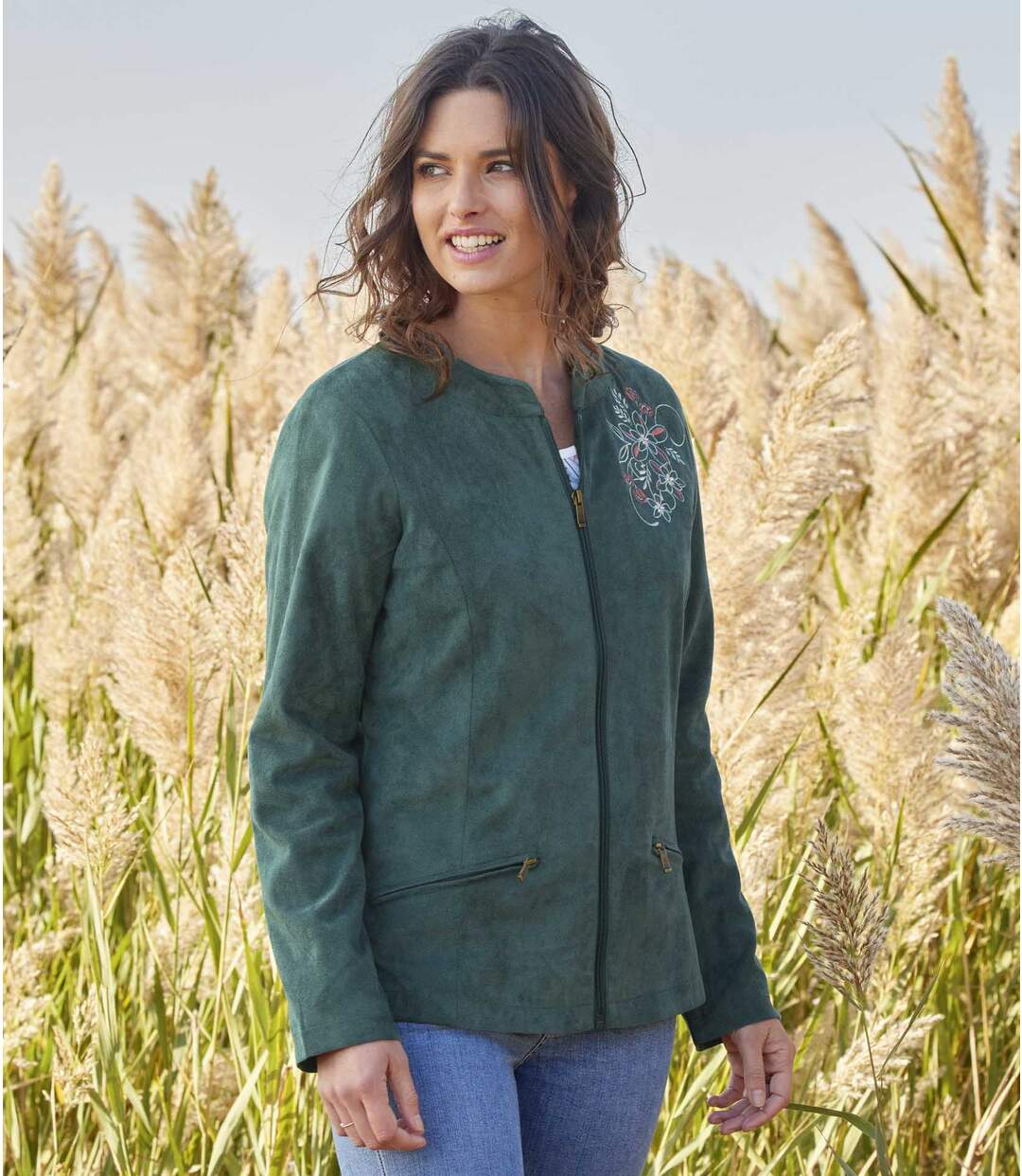 Veste Suédine Effet Daim Brodée