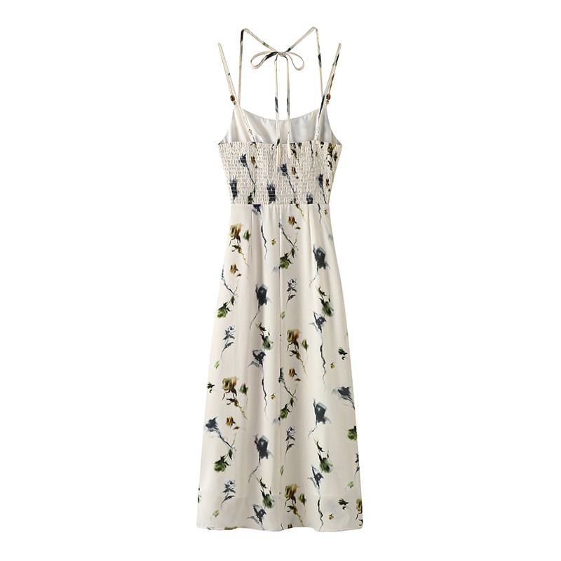 Puffie - Midi-jurk met spaghettibandjes en bloemenprint
